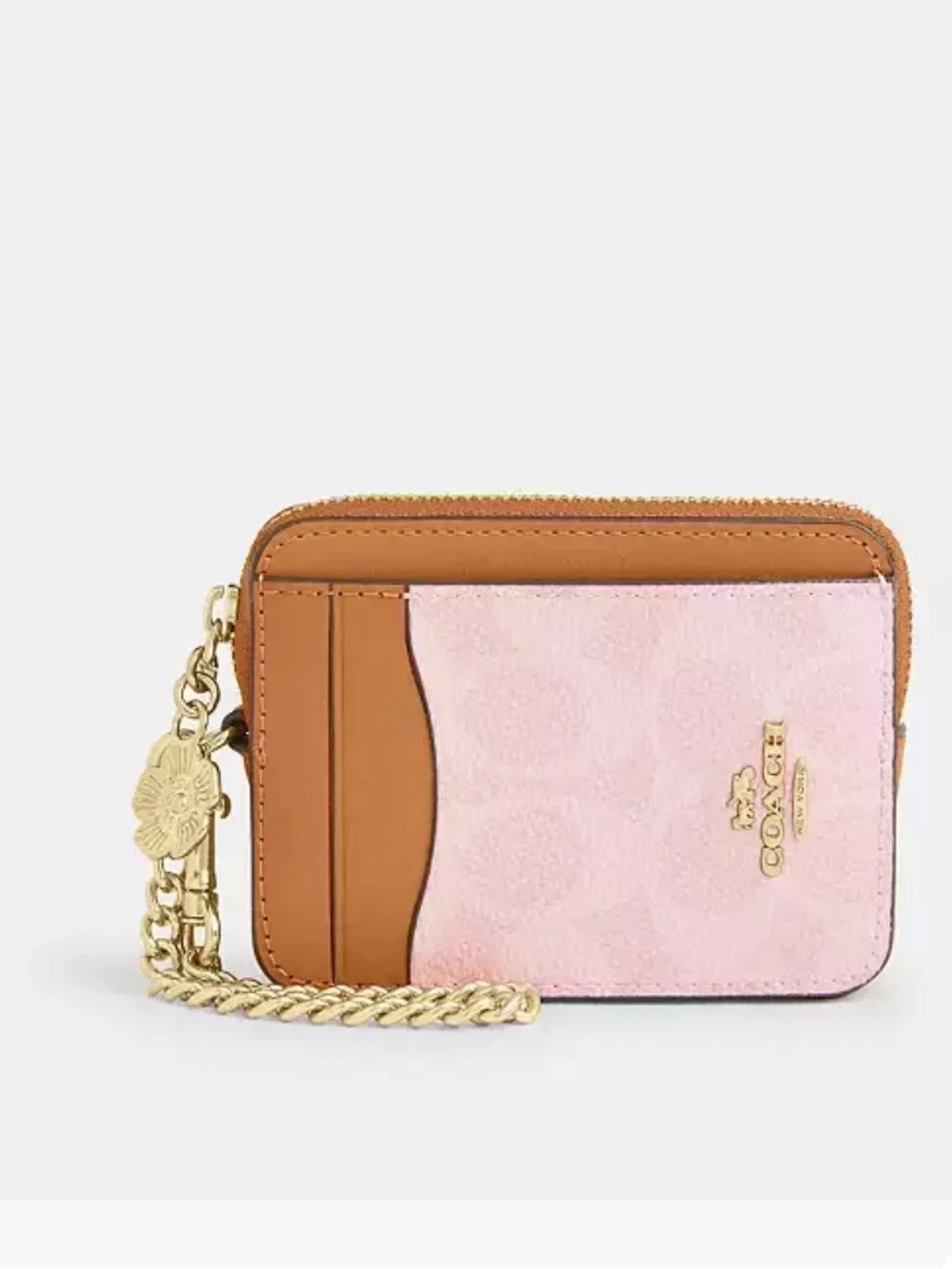 Coach Powder Pink Zip Card Case W/Charm,New